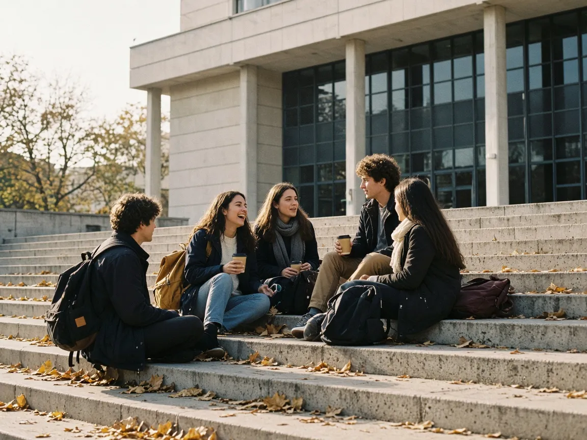 Students on the main building steps