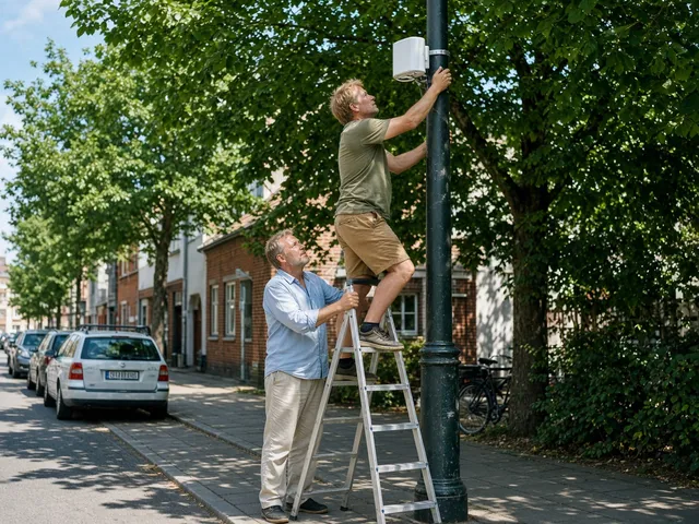 A temperature sensor on a lamppost