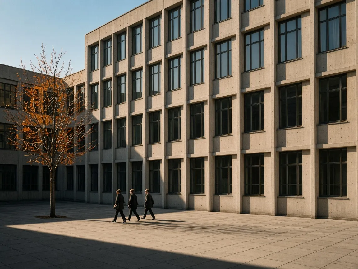 Students crossing the courtyard of the main building