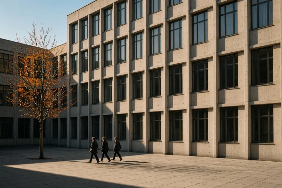 Students crossing the courtyard of the main building
