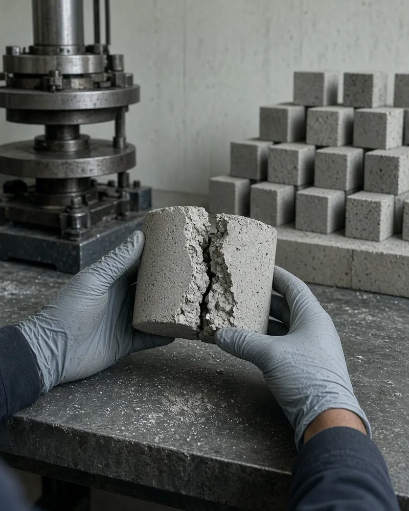 A concrete sample in the materials lab