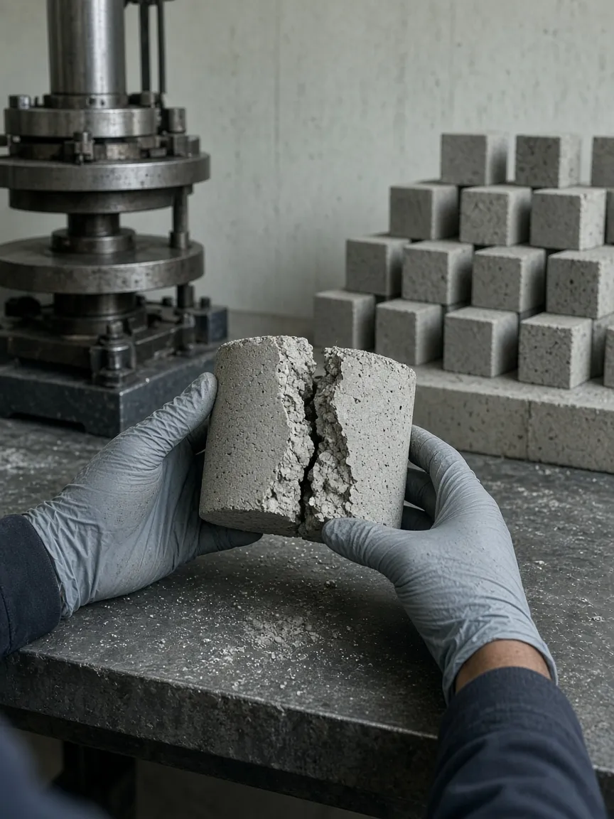 A concrete sample in the materials lab