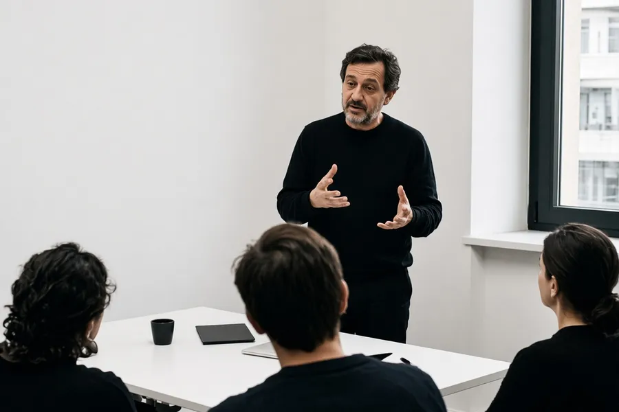 A lecturer leading a seminar with a small group of students