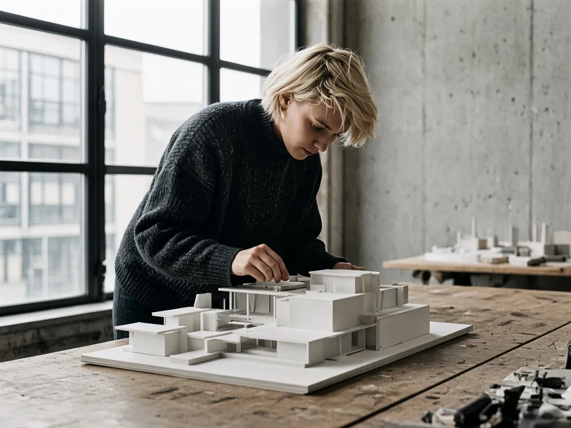 A student working on an architectural model in the design studio